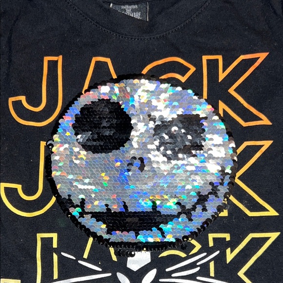 Kids Jack Skellington Sequin Long Sleeve Shirt - Size XS 4/5 - Picture 2 of 5